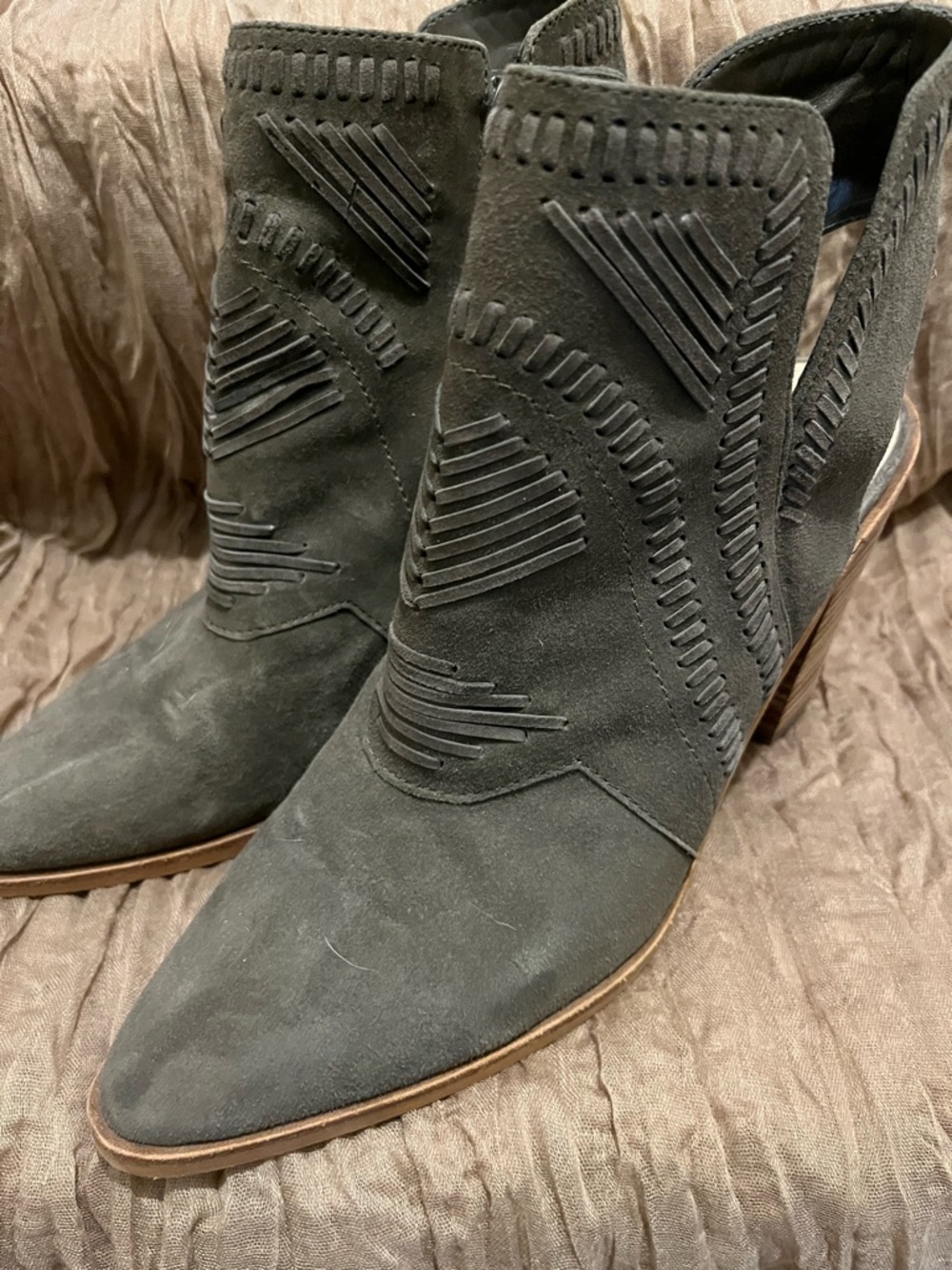 Vince Camuto Gray Suede Pointed-Toe Ankle / Open Back Boots